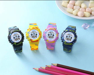 Luminous Camouflage Kids Watches LED Colorful Flash Digital Waterproof Alarm for Boys Girls Anti-seismic Creative Children Clock Alodia Store