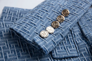 Geometric Pattern Denim Jackets Alodia Store