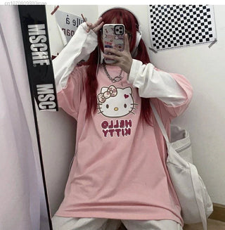 Sanrio Hello Kitty Sweet Long Sleeve Shirt Women Y2K Street Fashion Clothes Lovely Oversized Casual Pullover Korean Style Tops Alodia Store