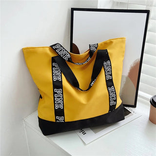 Colorblock Pink Letter Graphic Tote Handbags nylon fabric Alodia Store