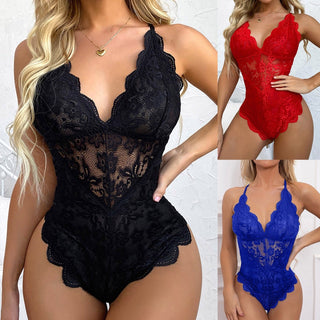 Plus Size Erotic Sexy One Pieces Lingerie Lace Embroidery Bodysuit Transparent Sex Dress Women Mesh Tights Sexy Exotic Body Sock Alodia Store