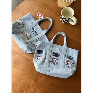 Snoopy Embroidered Denim Women's Tote Bag Cartoon Alodia Store