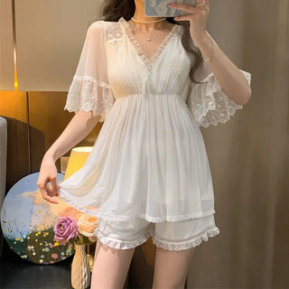 Long-sleeved Sexy Lace Home Clothes Night Gown Sleep Dress Alodia Store