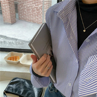 New Women's Simple Loose Tops with Pinstripes Loose Longsleeved Shirts Women Shirts  Button Up Shirt Korean Fashion Shirts Women Alodia Store