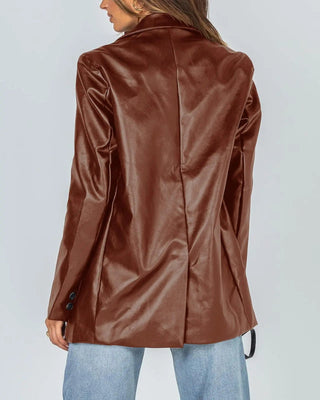 Long Sleeve Faux Leather Blazer Alodia Store