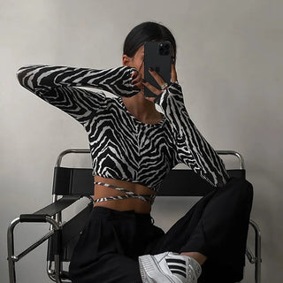 Sexy Backless Lace ups Pullover Tees Women Autumn Black O-neck Slim Longsleeve Short T-Shirt Alodia Store