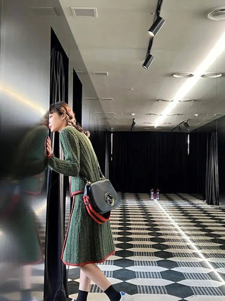 Two Peice Sets Vintage Knitted Cardigan Full  Elastic Waist  Knee-Length Skirt 2 Piece Set Luxury Alodia Store