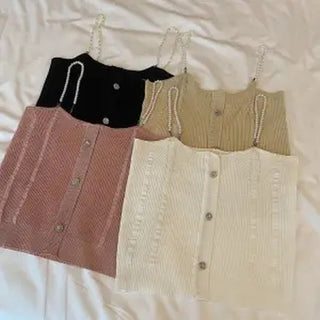 Knitted Ropa De Mujer Tank Solid Cami Y2k Crop Sexy Korean Women Fashion Halter Sleeveless Croptop Button White High Street Top alodia store