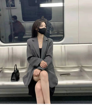 Gray Blazers Women Streetwear  Korean Style Alodia Store
