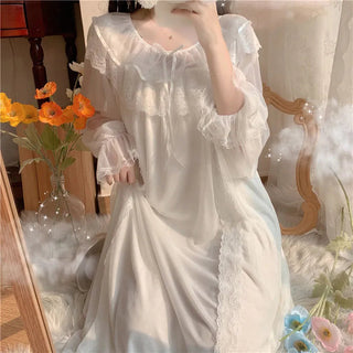 Long-sleeved Sexy Lace Home Clothes Night Gown Sleep Dress Alodia Store