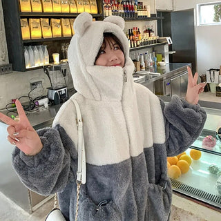 Japanese soft girl cute plus velvet thick hooded sweater ins selling Alodia Store