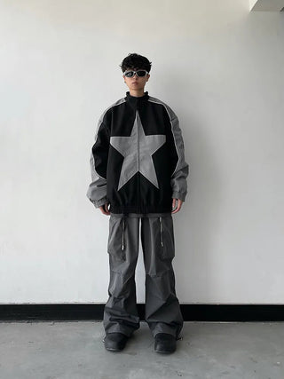 Spring Bomber Jacket Men Women Vintage Star Pattern Harajuku Alodia Store