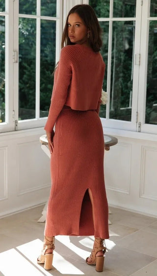 Knitted 2 Pieces Set Women Pullovers Sweater Crop Tops & Knitted Skirts Alodia Store