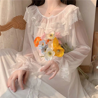 Long-sleeved Sexy Lace Home Clothes Night Gown Sleep Dress Alodia Store