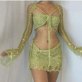 Elegant Knit Sequin Dress 2 Piece Set Outfit Alodia Store