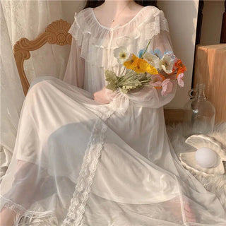 Long-sleeved Sexy Lace Home Clothes Night Gown Sleep Dress Alodia Store
