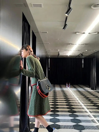 Two Peice Sets Vintage Knitted Cardigan Full  Elastic Waist  Knee-Length Skirt 2 Piece Set Luxury Alodia Store