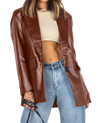 Long Sleeve Faux Leather Blazer Alodia Store