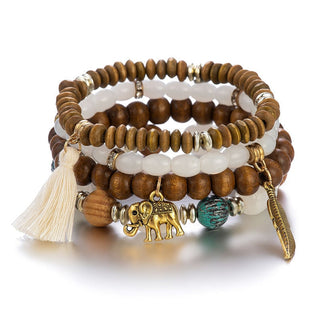 Mexico Bohemian Style Women Accessories Multi-Layer Wooden Beaded Bracelet Tree of Life Tassel Pendant Elastic Bracelet Jewelry Alodia Store
