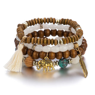 Mexico Bohemian Style Women Accessories Multi-Layer Wooden Beaded Bracelet Tree of Life Tassel Pendant Elastic Bracelet Jewelry Alodia Store