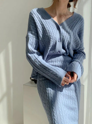 Two Piece Sets Womens Outifits Autumn/Winter Solid Knitted Cardigan sexy Alodia Store