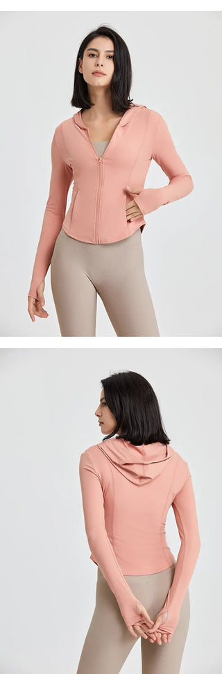 Elasticity Hoodie Yoga Jacket Comfortable Slimming Top Women's Running Sports Jacket GYM Tights Zipper Women Long Sleeves Coat Alodia Store