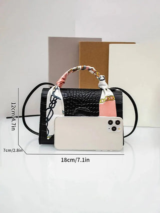 Tote with Scarf Bag Summer PU Leather Printing Shoulder Square Bag for Women Alodia Store