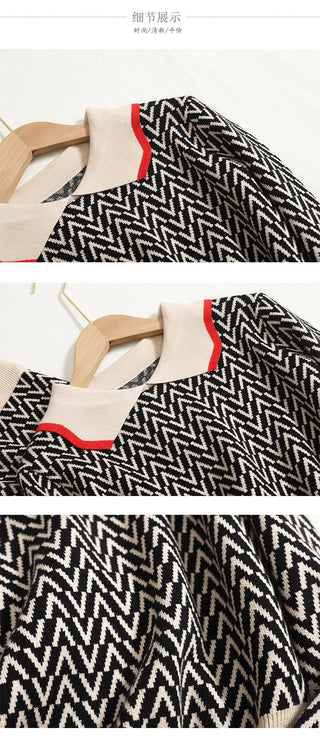 Peter Pan Collar Pullover Sweater+Women High Waist Skirt Knitted 2 Piece Set Alodia Store
