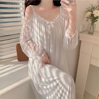 Long-sleeved Sexy Lace Home Clothes Night Gown Sleep Dress Alodia Store