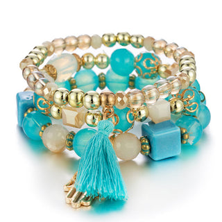 Mexico Bohemian Style Women Accessories Multi-Layer Wooden Beaded Bracelet Tree of Life Tassel Pendant Elastic Bracelet Jewelry Alodia Store