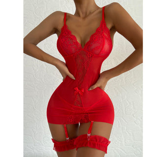 New Sexy Exotic Sets Women Temptation Thin Lingerie Dress With Garters See Through Lingerie Set Lace Exotic Costumes Babydolls Alodia Store