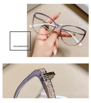 Fashion Blue Light Glasses Blocking Cat Eye Reading Glasses Women Trend Optical Tea Stripe Vision Care Eyeglasses Diopter 무테 안경 Alodia Store