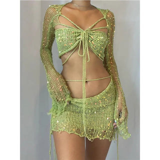 Elegant Knit Sequin Dress 2 Piece Set Outfit Alodia Store
