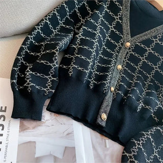 Elegant Half Turtleneck Plaid Sweaters Tops+slim High Waist Knitwear Skirts 2 Piece Alodia Store