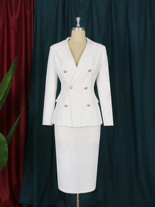 Sets Elagant 6 Buttons Jacket Knee Length Skirts Wide Leg Pants Suits Casual Office Work Alodia Store