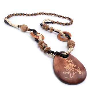 Boho Jewelry Ethnic Style Long Hand Made Bead Wood Elephant Pendant Necklace Sweater Chain For Women Fashion Neck Jewelry Gift Alodia Store