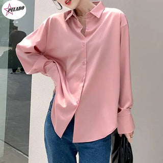 Satin Shirt Womens Clothing Silk Shirts Vintage Blouse Office Lady Sheer Top Longsleeve Dress Shirt Ladies Overshirt Alodia Store