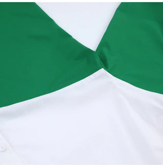 MiuKoMiYa Spring 2022 Womens Shirt Lapel Stitching Green Shirt Top Women LongSleeve White Top Cotton Shirt Alodia Store