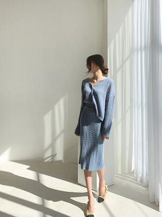 Two Piece Sets Womens Outifits Autumn/Winter Solid Knitted Cardigan sexy Alodia Store