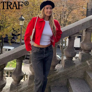 TRAF Cropped Jacket Woman Office Wear Alodia Store