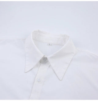 MiuKoMiYa Spring 2022 Womens Shirt Lapel Stitching Green Shirt Top Women LongSleeve White Top Cotton Shirt Alodia Store