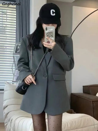 Gray Blazers Women Streetwear  Korean Style Alodia Store