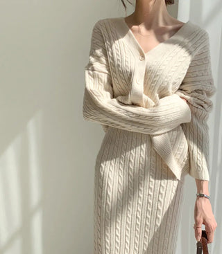 Two Piece Sets Womens Outifits Autumn/Winter Solid Knitted Cardigan sexy Alodia Store