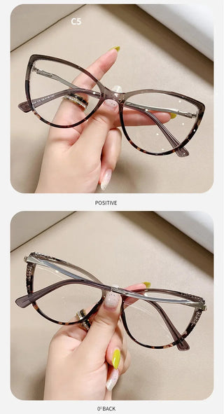 Fashion Blue Light Glasses Blocking Cat Eye Reading Glasses Women Trend Optical Tea Stripe Vision Care Eyeglasses Diopter 무테 안경 Alodia Store