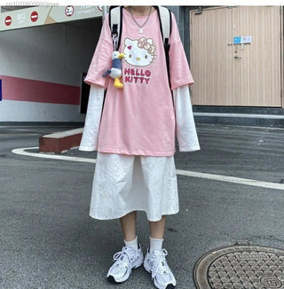 Sanrio Hello Kitty Sweet Long Sleeve Shirt Women Y2K Street Fashion Clothes Lovely Oversized Casual Pullover Korean Style Tops Alodia Store