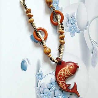 Boho Jewelry Ethnic Style Long Hand Made Bead Wood Elephant Pendant Necklace Sweater Chain For Women Fashion Neck Jewelry Gift Alodia Store