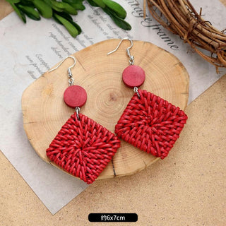 Wooden Vintage Earrings For Women Bohemian Style  Geometric Wood Earrings 2022 Trendy Retro Rattan Earrings Statement Jewelry Alodia Store