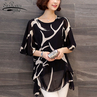 NEW SUMMER Print Chiffon Blouse Women alodia store