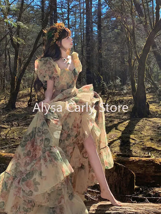 Ruffles Floral Long Fairy Dresses Women 2023 Summer - Alodia Store