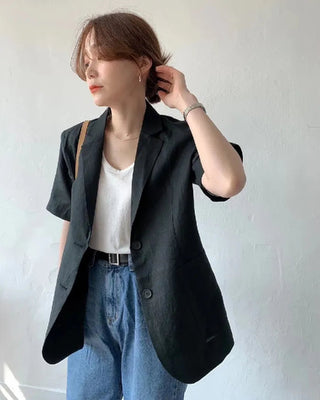 Cotton Linen Short-sleeved Coat Loose Alodia Store
